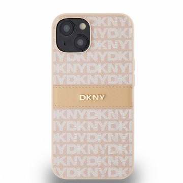 DKNY PU Leather Repeat Pattern Tonal Stripe Case for iPhone 14 Pink