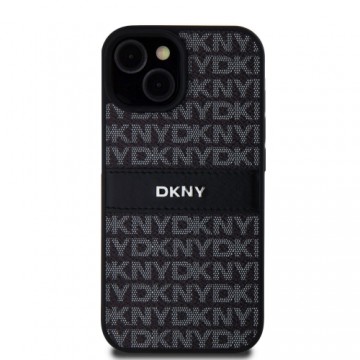 DKNY PU Leather Repeat Pattern Tonal Stripe Case for iPhone 15 Black