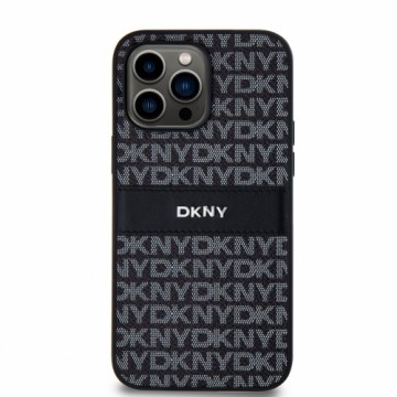 DKNY PU Leather Repeat Pattern Tonal Stripe Case for iPhone 14 Pro Black