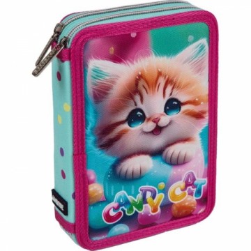 Пенал "Charlot. Candy Cat" 21x14x5,2 см, двухстворчатый прямоугольный для 44 предметов, плотный износостойкий текстиль, внутри обтянуто текстилем, на молнии