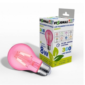 Visional Visonal 8W Filament Fito Led Lampa - Spuldze A60 E27 14 µmol/s (pilna spektra) priekš perfektas augu audzēšanas