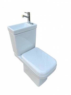 WC komplekts 3in1 Econom  (WC pods ar horizonālo izvādu, 3/6l, ar  PP Soft Close vāku, tvertne ar integrētu izlietni, maisītājs). ūdens pade