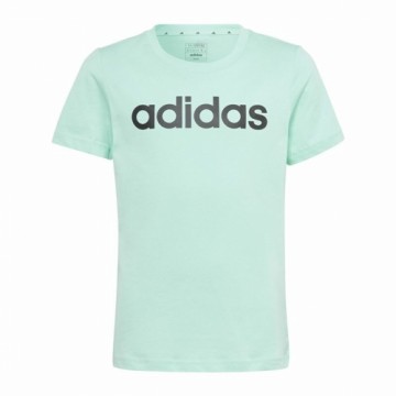 Child's Short Sleeve T-Shirt Adidas Linear Logo Green Aquamarine
