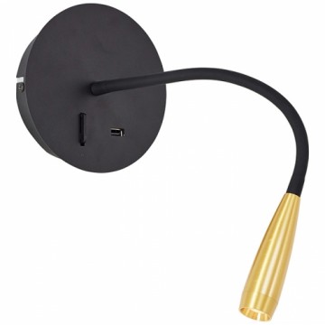 S.l.-JUTTA 2.8W LED 3000K 170lm melna/mat.zelta ar USB izeju