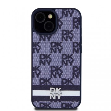 DKNY PU Leather Checkered Pattern and Stripe Case for iPhone 15 Blue
