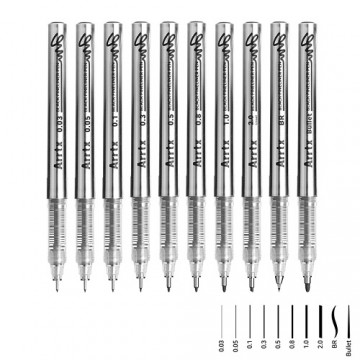 Acrylic Fineliner Pens ARRTX, Black, 10pcs