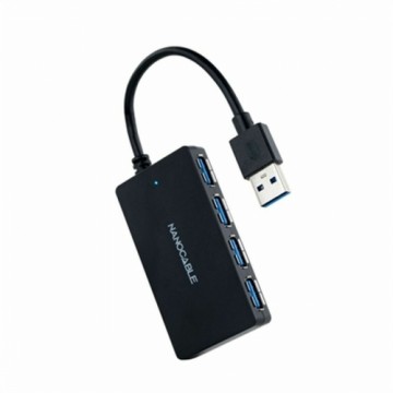 USB Centrmezgls NANOCABLE Hub USB 3.0 con 4 Puertos de USB 3.0, USB-A/M-USB 3.0/H, Negro, 15 cm Melns