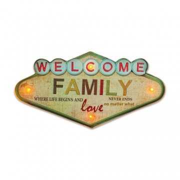 RETRO Metal Sign LED Welcome Family Forever Light