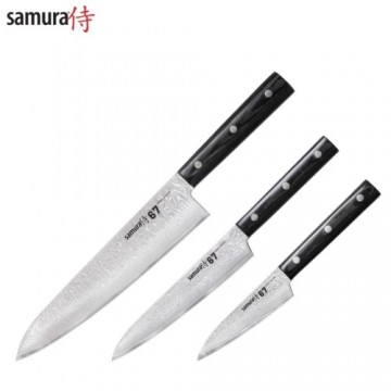 Samura DAMASCUS 67 Комплект ножей 3шт. Utility / Paring / Chef's из AUS 10 Дамасской стали 61 HRC (67-слойный)
