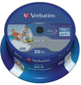 BD-R Verbatim 25GB 6x Datalife 25 Pack Spindle Wide Printable no ID