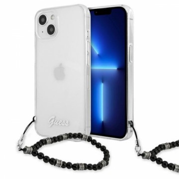 GUHCP13SKPSBK Guess PC Script and Black Pearls Case for iPhone 13 Mini Transparent