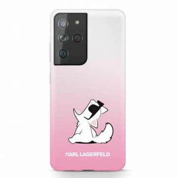 KLHCS21LCFNRCPI Karl Lagerfeld PC|TPU Choupette Eats Cover for Samsung Galaxy S21 Ultra Gradient Pink