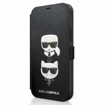 KLFLBKP12SSAKICKCBK Karl Lagerfeld Saffiano K&C Heads Book Case for iPhone 12 mini 5.4 Black