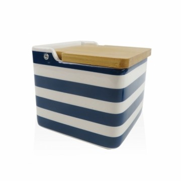 Salt Shaker with Lid Versa Blue Ceramic Bamboo Dolomite Stripes 12,2 x 11,5 x 12,2 cm