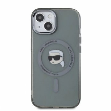 Karl Lagerfeld IML Karl Head Metal Frame MagSafe Case for iPhone 15 Black