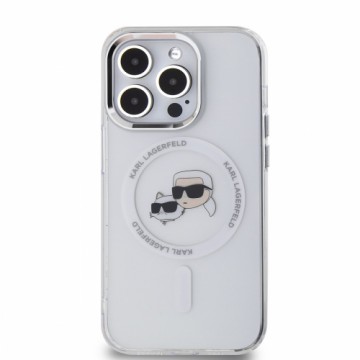 Karl Lagerfeld IML K&CH Heads Metal Frame MagSafe Case for iPhone 14 Pro Transparent