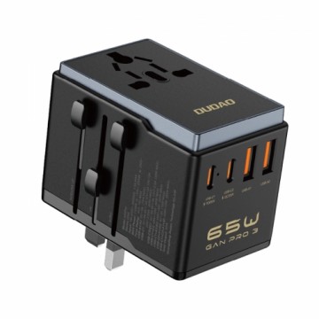 Dudao A65Pro 65W EU | US | JP | AUS | UK travel adapter 2x USB-C 2x USB-A - black