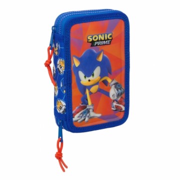 Double Pencil Case Sonic Prime Blue 12.5 x 19.5 x 4 cm 28 Pieces