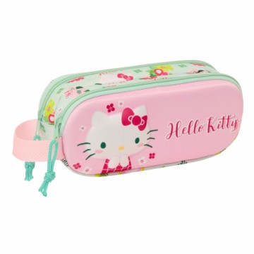 Двойной пенал Hello Kitty Зеленый Розовый 21 x 8 x 6 cm 3D