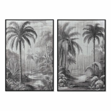 Glezna Home ESPRIT Balts Melns Plaukstas Tropiskais 80 x 3 x 120 cm (2 gb.)
