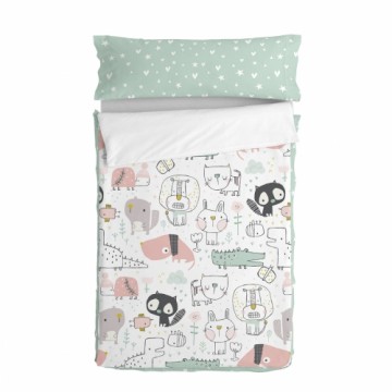 Quilt Cover without Filling HappyFriday Moshi Moshi Best buddies Multicolour 90 x 200 cm