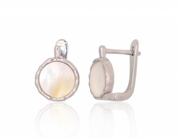 Silver earrings with 'english' lock #2204181(PRh-Gr)_PL, Silver 925°, Rhodium (Plating), Mother-of-pearl, 3.7 gr.