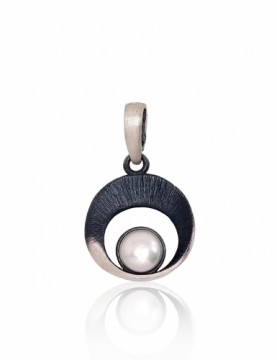 Silver pendant #2301813(Matt+POx-MattBk)_PE, Silver 925°, oxide (Plating), Fresh-water Pearl, 2.3 gr.