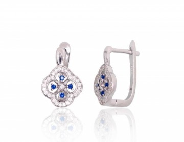 Silver earrings with 'english' lock #2204260(PRh-Gr)_CZ+CZ-B, Silver 925°, Rhodium (Plating), Zirkons, 3.5 gr.