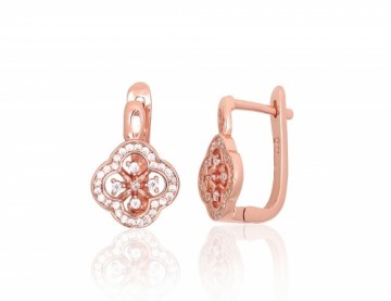 Silver earrings with 'english' lock #2204260(PAu-R)_CZ, Silver 925°, red gold (Plating), Zirkons, 3.6 gr.