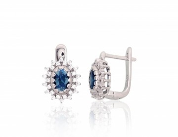 Silver earrings with 'english' lock #2204250(PRh-Gr)_CZ+CZ-B, Silver 925°, Rhodium (Plating), Zirkons, 3.3 gr.