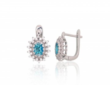 Silver earrings with 'english' lock #2204250(PRh-Gr)_CZ+CZ-AQ, Silver 925°, Rhodium (Plating), Zirkons, 3.2 gr.