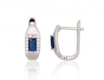 Silver earrings with 'english' lock #2204241(PRh-Gr)_CZ+CZ-B, Silver 925°, Rhodium (Plating), Zirkons, 3.4 gr.