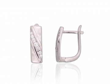 Silver earrings with 'english' lock #2204200(PRh-Gr)_CZ, Silver 925°, Rhodium (Plating), Zirkons, 3.8 gr.