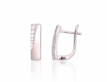 Silver earrings with 'english' lock #2204196(PRh-Gr)_CZ, Silver 925°, Rhodium (Plating), Zirkons, 3.9 gr.