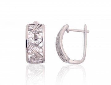 Silver earrings with 'english' lock #2204261(PRh-Gr)_CZ, Silver 925°, Rhodium (Plating), Zirkons, 5.2 gr.