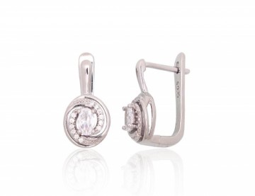 Silver earrings with 'english' lock #2204256(PRh-Gr)_CZ, Silver 925°, Rhodium (Plating), Zirkons, 3.6 gr.