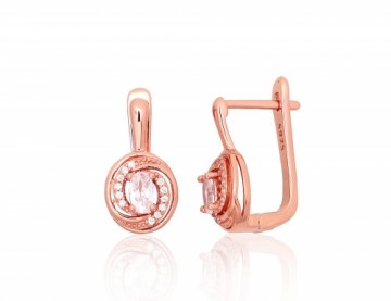 Silver earrings with 'english' lock #2204256(PAu-R)_CZ, Silver 925°, red gold (Plating), Zirkons, 3.6 gr.