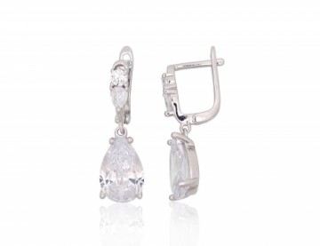 Silver earrings with 'english' lock #2204246(PRh-Gr)_CZ, Silver 925°, Rhodium (Plating), Zirkons, 5 gr.