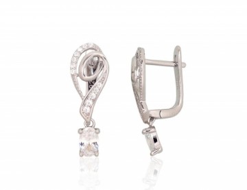 Silver earrings with 'english' lock #2204240(PRh-Gr)_CZ, Silver 925°, Rhodium (Plating), Zirkons, 3.3 gr.