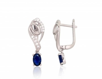 Silver earrings with 'english' lock #2204240(PRh-Gr)_CZ+CZ-B, Silver 925°, Rhodium (Plating), Zirkons, 3.1 gr.