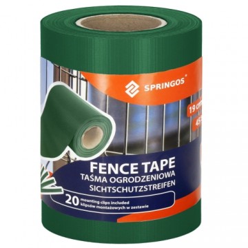 Fence tape Springos FN0008 19 cm x 35 m 450g/m2, dark green 20 Clips