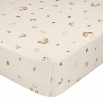 Fitted sheet HappyFriday Iris Beige Multicolour 70 x 140 x 14 cm