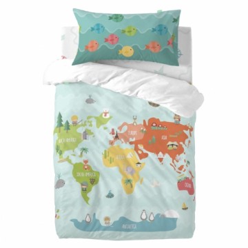 Duvet cover set HappyFriday Happynois World Map Multicolour Baby Crib 2 Pieces