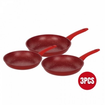 Herzberg Home & Living Herzberg 3 Pieces Marble Coated Forged Frying Pan Set Red