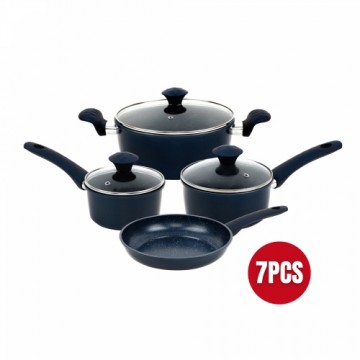 Herzberg 7 Pieces Marble Coated Forged Cookware Set Blue