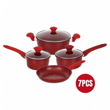 Herzberg Cooking Herzberg 7 Pieces Marble Coated Forged Cookware Set Red