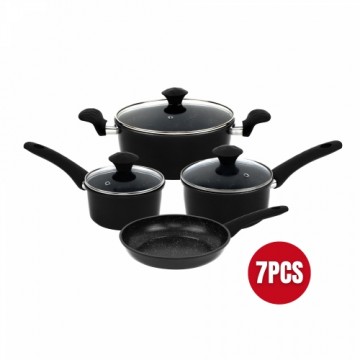 Herzberg 7 Pieces Marble Coated Forged Cookware Set Black