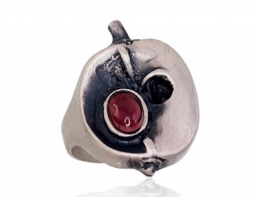 Silver ring #2101701(Matt+POx-MattBk)_GR-2, Silver 925°, oxide (Plating), Garnet, Size: 17, 7.5 gr.