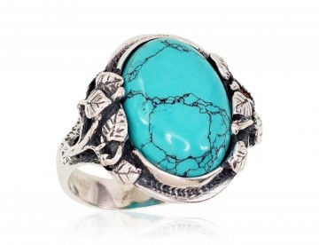 Silver ring #2101199(POx-Bk)_TRX, Silver 925°, oxide (Plating), Turquoise (Imitation), Size: 18.5, 8.7 gr.