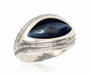 Silver ring #2101194(POx-Bk)_TESN-B, Silver 925°, oxide (Plating), Tiger eye (synt.), Size: 20, 6.6 gr.